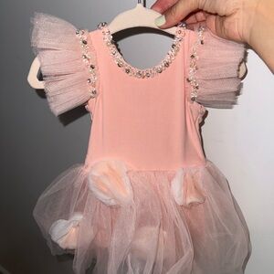 Adorable Pink Tulle Kids Dress with Beaded Sleeves
